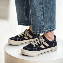 低帮硫化休闲时尚帆布鞋，舒适百搭，适合男士 - 黑色 - 查看 3