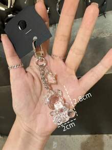 1 件女式韩版透明熊钥匙扣 3D 卡通可爱吊坠包包配饰，创意礼物 - 無色 - 查看 2