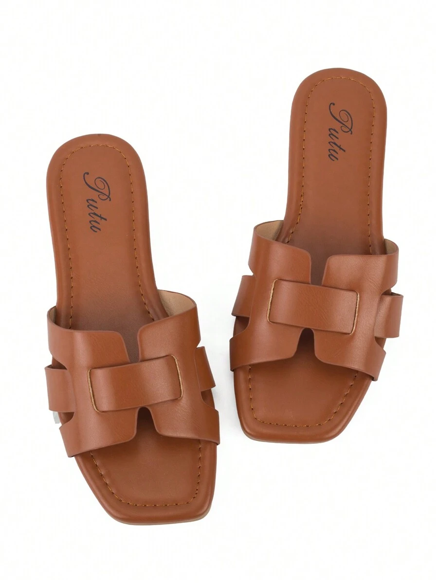 Korean Style Casual Flat Sandals H Band Sandals Fashion Summer Sandals Square Toe Dressy Comfortable - 棕色 - 查看 1