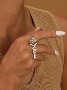 1PC Rose English Name Pendant Customized Text European And American Fashion Women's Stainless Steel Necklace And Earring 18k Gold Plated Stainless Steel Rose, Valentine's Day Gift,Chic Autumn,Jewelry & Watches,Customized Fashion Engraved Necklaces