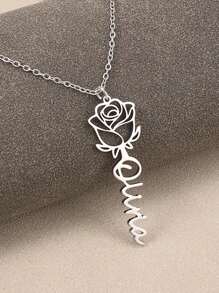 1PC Rose English Name Pendant Customized Text European And American Fashion Women's Stainless Steel Necklace And Earring 18k Gold Plated Stainless Steel Rose, Valentine's Day Gift,Chic Autumn,Jewelry & Watches,Customized Fashion Engraved Necklaces