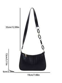 Bolso de hombro acolchado con estampado de cocodrilo de diseño de alta calidad, de estilo minimalista para mujer - Negro - Ver 10