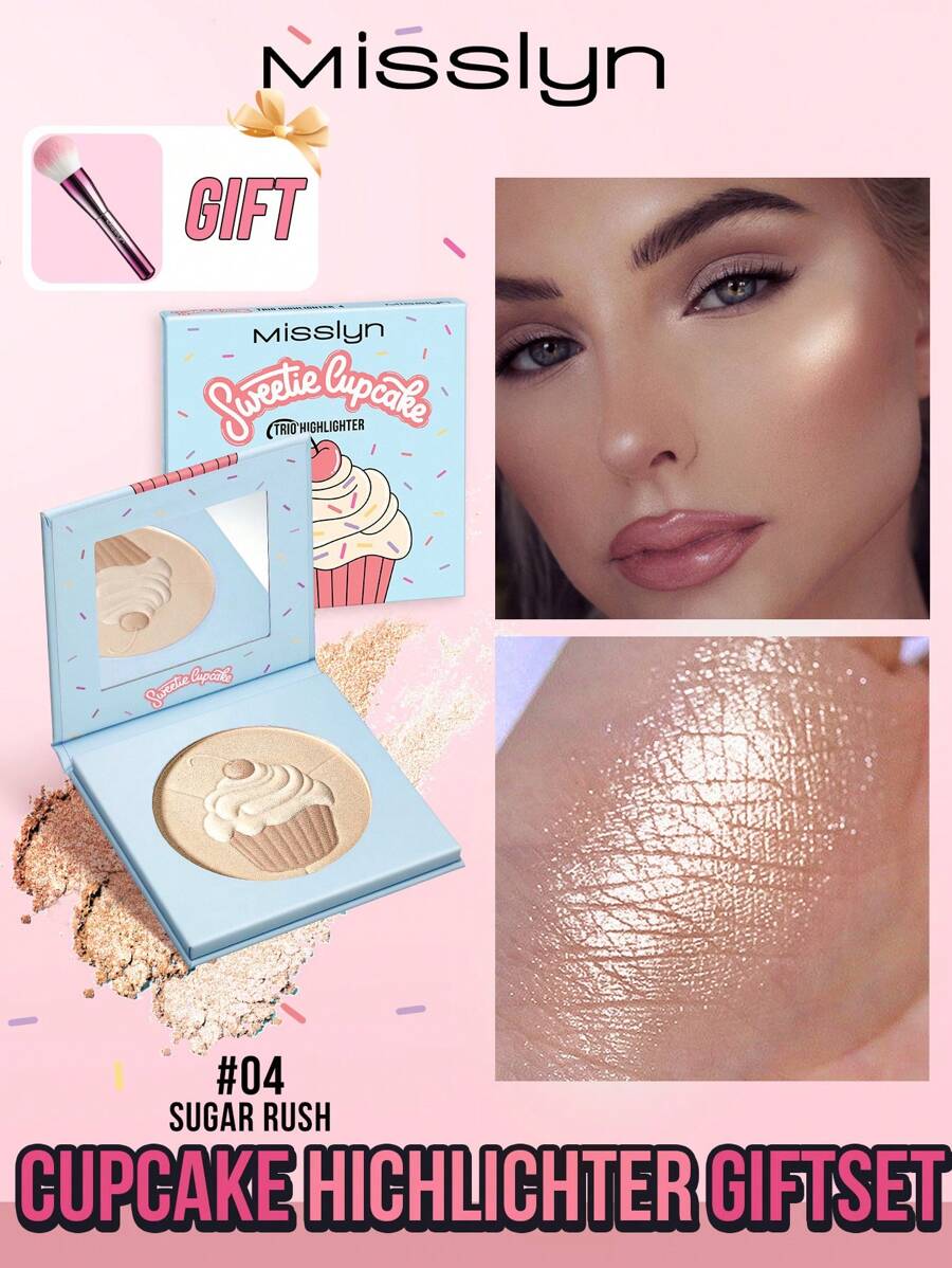 Misslyn 三色高光粉饼，高显色度，珠光光泽，质地柔滑，打造自然光泽，提亮肤色，轻盈不油腻，附赠粉刷，纯素配方，无动物实验 - 4 SUGAR RUSH - 查看 1