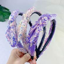 1pc Sequins Bow Mesh Wide Headband Hairband Hair Accessories For Women - Multicolor - View 3