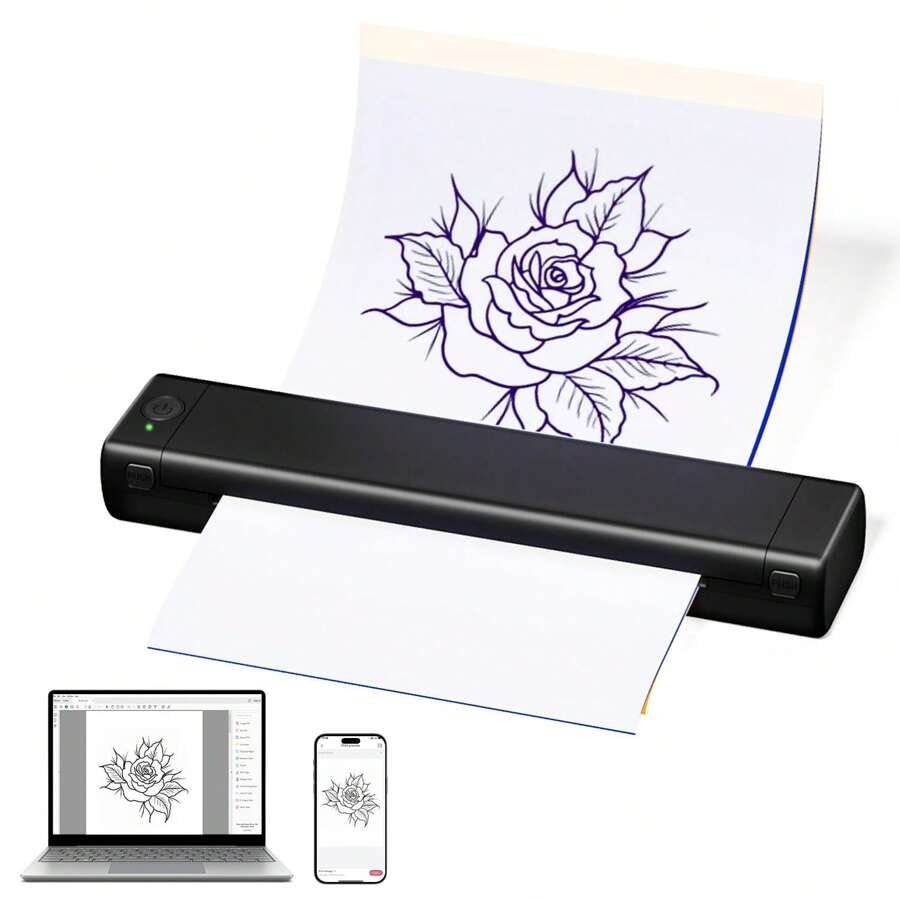 Phomemo Tattoo Stencil Printer, M08F Themal Tattoo Printer Machine With 10pcs Tattoo Transfer Printer Paper, Tattoo Kit For Beginners & Artists, Compatible With Phone & PC - Black - View 1