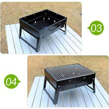 Barbacoa de Carbón Portátil Plegable de Acero Inoxidable 35x27x6CM para Exteriores - Ideal para Camping, Picnic y Patio - Con Estufa Barbacoa Inoxidable y Parrilla Carbón Portátil - Alta Calidad y Económica - Negro - Ver 5