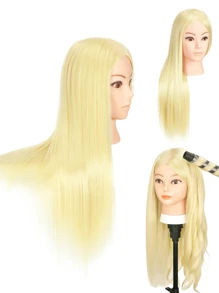 Cabeça de Treinamento Loira de Cabelo Longo para Penteado, Cabeça de Manequim para Treinamento de Corte e Estilo de Cabelo, Cabeça de Boneco de Cosmetologia para Exibição, Tranças, Estilo e Modelagem de Cachos. - Dourado - Visão 1