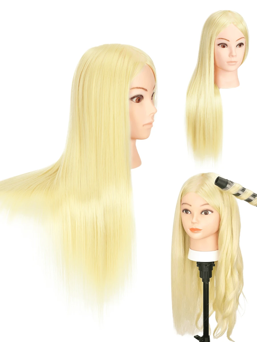 Cabeça de Treinamento Loira de Cabelo Longo para Penteado, Cabeça de Manequim para Treinamento de Corte e Estilo de Cabelo, Cabeça de Boneco de Cosmetologia para Exibição, Tranças, Estilo e Modelagem de Cachos. - Dourado - Visão 1