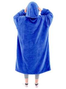 1 Pcs Wearable Blanket Sweatshirt Gifts For Women And Men, Warm And Cozy Giant Blanket Hoodie, Thick Flannel Blanket With Sleeves And Giant Pocket - 藍色 - 查看 2
