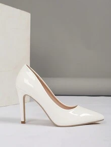 Women High Heel Pumps, Simple Solid Color Pointed Toe Super High Heel Daily Wear White Heels - White - View 4