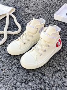 Zapatillas de lona OPOEE, zapatillas deportivas de media caña para niños, para primavera/otoño, estilo coreano, unisex, de moda con suela baja, zapatos deportivos casuales con cordones, zapatillas clásicas de caña alta, zapatos deportivos casuales todo a juego para patineta para niños - Blanco - Ver 1
