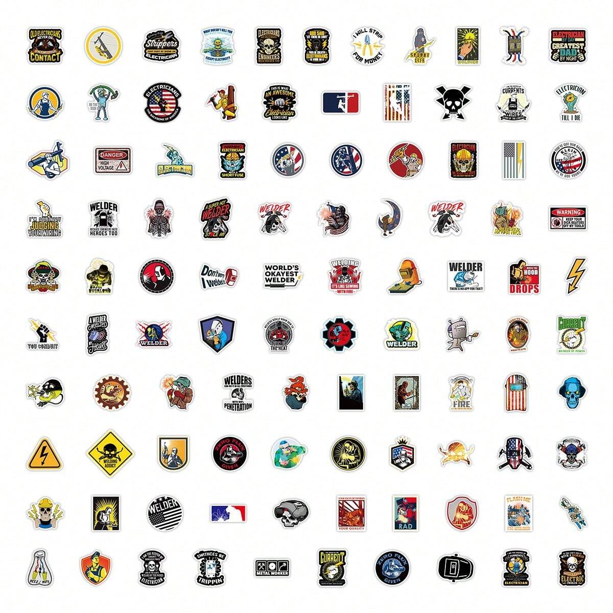 100 Peças Adesivos Engraçados para Capacete de Segurança, Caixa de