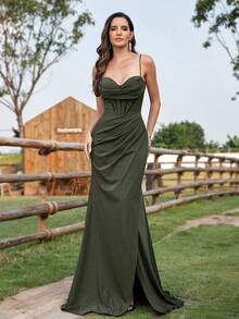 Women's Heavy Work Evening Dress - Olive Green - View 6