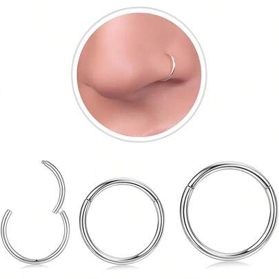 316L ステンレス鋼 アレルギー対応 18g 鼻ピアス/カーティレッジフープ/デイジーピアス/スリーパーピアス/ボトルオープナー - シルバー