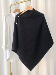 1 件女士秋冬新款针织百搭保暖纯色斗篷披肩多功能纽扣格子围巾 - 款式A - 查看 20