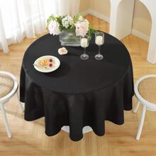 1pc Washable Solid Round Tablecloth, Black/White Table Cover Decoration Suitable For Engagement, Banquet, Buffet Party And Camping