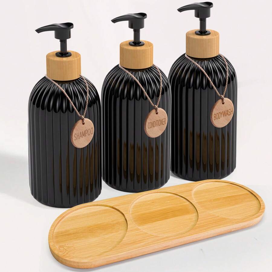 3 hộp đựng xà phòng màu đen 16,91oz có nhãn, hộp đựng kem dưỡng da có hình chữ cái, hộp đựng chai xà phòng tắm rỗng có vòi bơm cho dầu gội sữa tắm dầu xả, đồ dùng phòng tắm, đồ sắp xếp và lưu trữ phòng tắm, đồ trang trí nhà cửa, đồ nội thất cho gia đình trang trí phòng tắm trang trí mùa thu trở lại trường học - màu đen - Xem 1