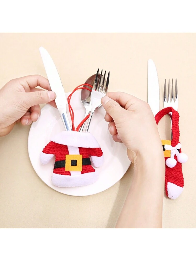 20 Portaposate Natalizi A Forma Di Mini Cappello Di Babbo Natale - Decorazione Tavola Natale Per Forchette E Cucchiai