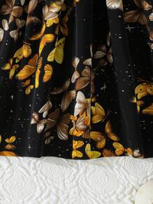 Young Girl Summer Casual Dress With Ruffled Sleeves, Bow And Floral Print - Black - View 6