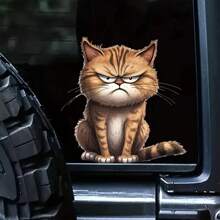 1pc Cute Brown Cat Window Sticker, Transparent & Opaque White Background With Open Mouth Yellow Cat Window Decoration Sticker, No Adhesive Residue & Fading, High-End Animal Sticker., Stickers, Wall Decal, Vinyl Decal For Home Decorations, Spring Decoration Items Refresh Your Home, Festival Decoration Stickers Gifts Birthday Graduation