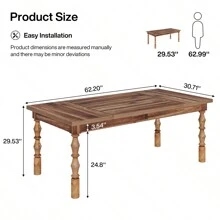 Tribesigns 62" Wooden Dining Table For 4-6 Persons, Oversized Rectangular Kitchen Table, Mealtime Table Kitchen & Dining Room Decor With Ornate Turned Legs, Home Decor Furniture, Walnut - 核桃 - 查看 3