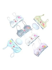 6 Pieces Of Bustier, Removable Cups, With Flirty Figure Print, Colors Are Sent Randomly - 彩色 - 查看 3