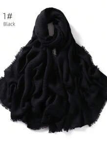 1pc Women Crinkle Hijab Scarf Soft Solid Color Abaya Accessories Head Scarves Plain Turban Shawls And Wraps Headband Winter Fall - Multicolor - View 3