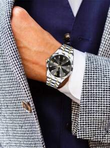VA VA VOOM Relógio de quartzo masculino, estilo moderno e luxuoso com escalas de strass, calendário duplo, rebite de aço inoxidável, luminoso, casual e empresarial