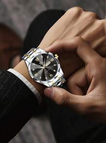 VA VA VOOM Relógio de quartzo masculino, estilo moderno e luxuoso com escalas de strass, calendário duplo, rebite de aço inoxidável, luminoso, casual e empresarial