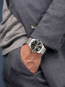 VA VA VOOM Relógio de quartzo masculino, estilo moderno e luxuoso com escalas de strass, calendário duplo, rebite de aço inoxidável, luminoso, casual e empresarial