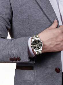 VA VA VOOM Relógio de quartzo masculino, estilo moderno e luxuoso com escalas de strass, calendário duplo, rebite de aço inoxidável, luminoso, casual e empresarial