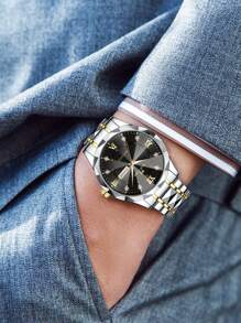 VA VA VOOM Relógio de quartzo masculino, estilo moderno e luxuoso com escalas de strass, calendário duplo, rebite de aço inoxidável, luminoso, casual e empresarial
