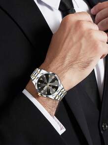 VA VA VOOM Relógio de quartzo masculino, estilo moderno e luxuoso com escalas de strass, calendário duplo, rebite de aço inoxidável, luminoso, casual e empresarial
