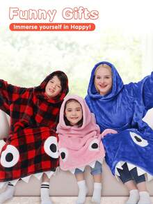Shark Hoodie Blanket For Adult, Shark Wearable Blanket Hoodie Gifts For Women Men, Funny Blanket With Sleeves Is Funny Gift, Hooded Blanket Shark Gifts - 藍色 - 查看 6