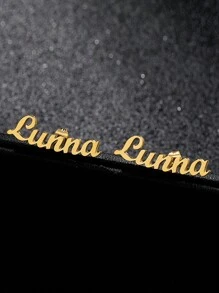 1 Pair Customizable English Letter Pattern Engraved Earrings, Personalized Stainless Steel Earrings Suitable For Men And Women, Custom Earring Gift - Gold - View 4