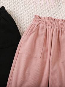 2pcs Young Girl Solid Color Jogger Pants Set, Autumn/Winter - Multicolor - View 4