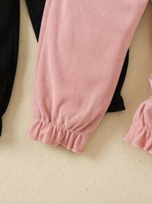 2pcs Young Girl Solid Color Jogger Pants Set, Autumn/Winter - Multicolor - View 6