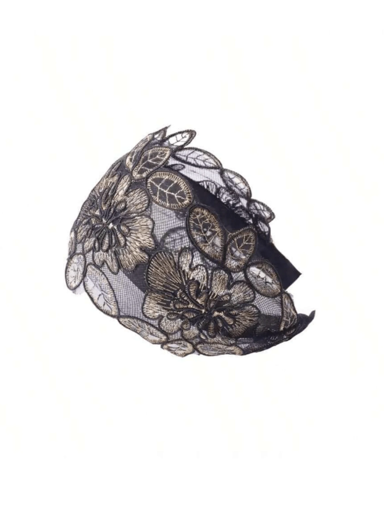 Champagne Silk Headband With Lotus Leaf Design, Korean Style Wide