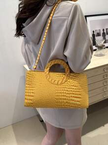 The New Simple, Fashionable, Versatile, Gorgeous, Retro Hand-Carry, Cross-Body Round Tote Bag - Yellow - View 5