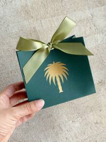 10 件优雅沙特国庆节礼品袋绿色棕榈树礼品盒配缎带，非常适合沙特国庆节、婚礼和公司礼品，配有金色或橄榄色丝带 - 棕櫚樹禮品盒 - 查看 9