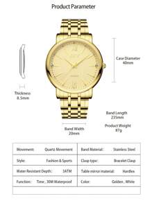 KKY Men's New Quartz Watch Brand Business Luxury Simulated Pointer Waterproof Stainless Steel Men's Watch - 金色 - 查看 4