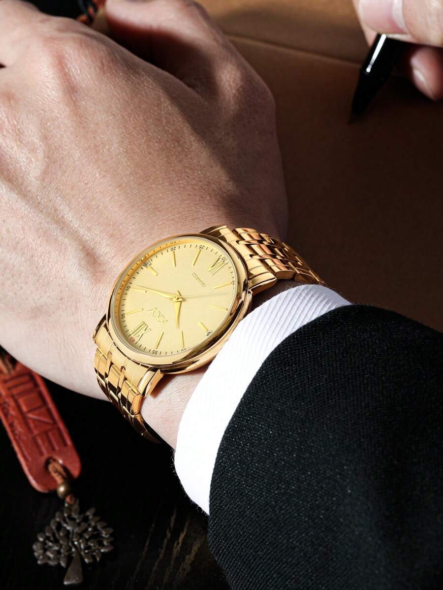 KKY Men's New Quartz Watch Brand Business Luxury Simulated Pointer Waterproof Stainless Steel Men's Watch - 金色 - 查看 1