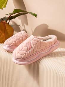 Chinelos Slip-On Femininos, Forrados de Pelúcia para Uso Doméstico Quente, Antiderrapante, Sola Grossa, Fechados, Outono Inverno, Sapatos Peludos