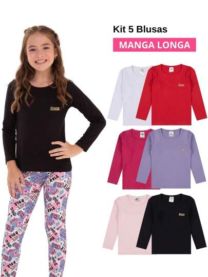 Kit 4 Blusa Manga Longa Infantil Menina Tamanhos 2 ao 10