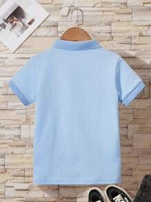 Unisex Baby Solid Color Pure Cotton Short Sleeve POLO Shirt, Thin Fit Comfortable Preppy Style T-Shirt, Simple And Elegant Basic Style Children's Clothing - Blue - View 3