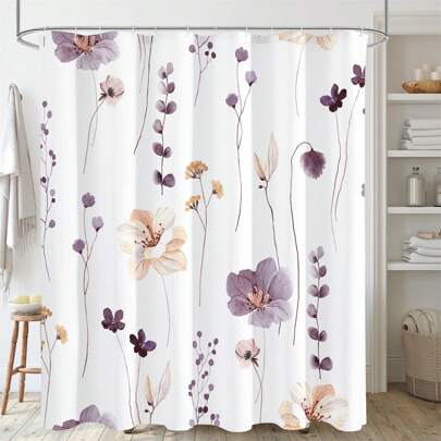 Duschvorhang mit Aquarellblumen, Salbeigrün-Beige-Blumenduschvorhang für Badezimmer, modernes minimalistisches weißes wasserdichtes Stoff-Duschvorhang-Set mit Haken 36/72x72 Zoll