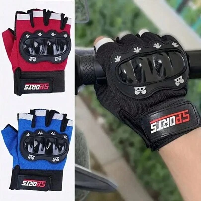 Un par de sets de guantes para ciclismo al aire libre, patinaje sobre ruedas, deportes y acondicionamiento físico para niños y niñas, diseño de carcasa protectora delgada, antideslizante, protección solar, guantes transpirables