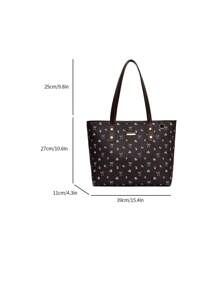 Nuevo bolso de hombro grande de moda clásica de un solo color PU de gran capacidad, diseño decorativo de estampado floral de estilo dulce vacaciones, cartera elegante de mujer, bolso para ir al trabajo, adecuado para viajes, compras, ir al trabajo y fiestas, y para el inicio de la temporada escolar.