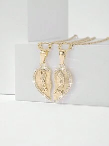 1pc Elegant & Simple Copper Zirconia Embedded Virgin Mary & St. Jude Affectionate Heart Shaped Pendant Necklace, Best Wishes Gift Box, Suitable For Friends, Daily & Holiday Wear, Prayer Valentines,Mom,Mother,Mother's Day,Gift