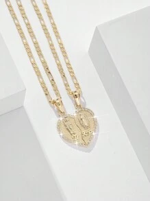 1pc Elegant & Simple Copper Zirconia Embedded Virgin Mary & St. Jude Affectionate Heart Shaped Pendant Necklace, Best Wishes Gift Box, Suitable For Friends, Daily & Holiday Wear, Prayer Valentines,Mom,Mother,Mother's Day,Gift